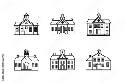 colonial house line art vector illustration