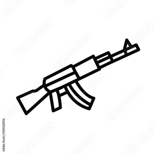 Line art illustration of an AK-47 assault rifle. A simple graphic design.