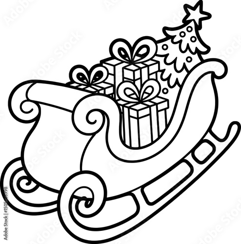 Christmas sleigh filled with gifts and tree
