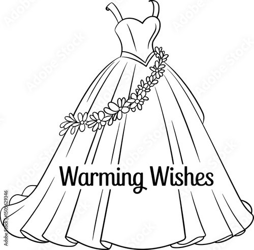 Elegant ball gown wedding dress coloring page