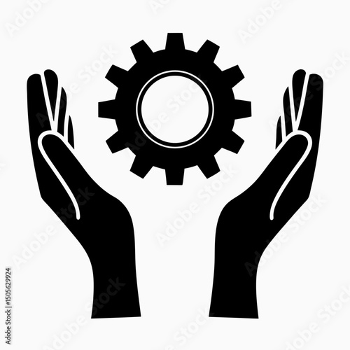Technical Support Hands Holding Gear Vector Icon.