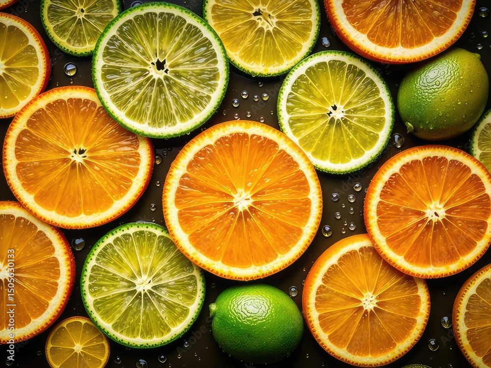 Fototapeta premium Citrus Slice Waterdrop Texture Banner - Fresh Fruit Background Design