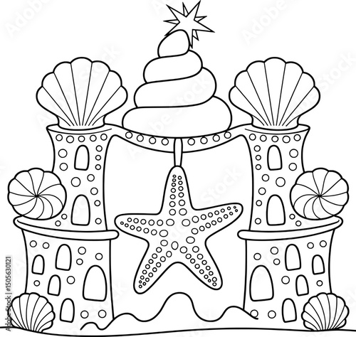 Seashell castle coloring page ocean starfish decor