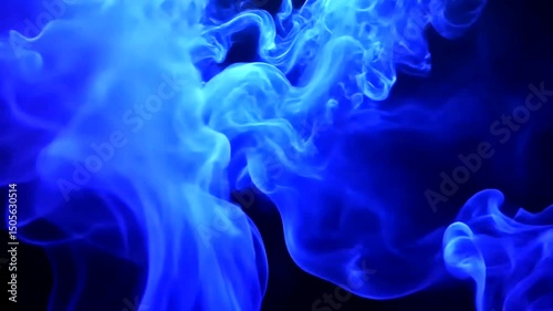 An ethereal swirl of vibrant blue smoke against a dark backdrop creates a captivating, dreamy and abstract composition