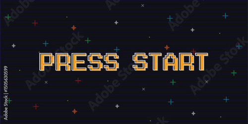 Press Start Retro Video Game Background. Abstract grid background for retro digital video game screen.