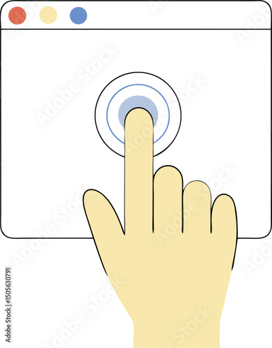 Hand touching screen interaction concept with colorful user interface elements