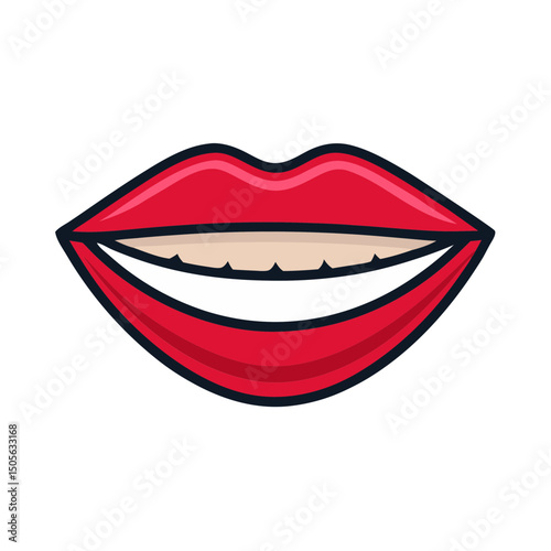 Smiling red lips with teeth illustration isolated on white background design