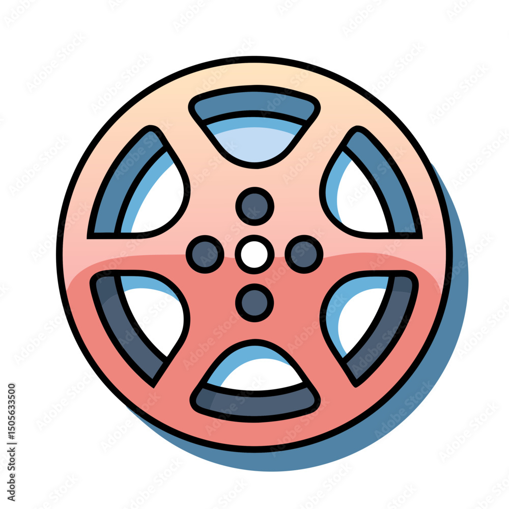 Obraz premium Cartoon film reel with a simple design and colorful shadow effect