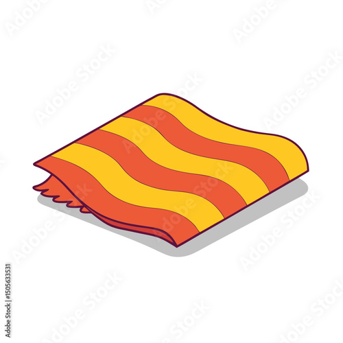Isometric illustration of a striped orange and yellow blanket draped casually