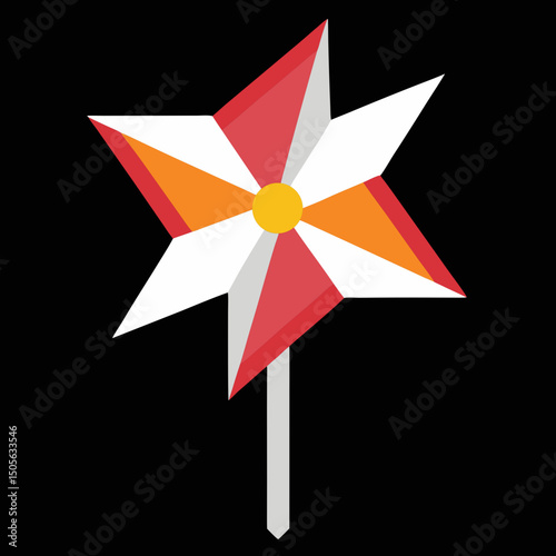 Colorful Pinwheel Illustration with Geometric Design and a Black Background