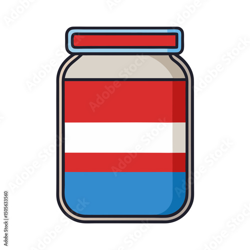 Jar with Layers of Red, White and Blue Color Blocks Illustration