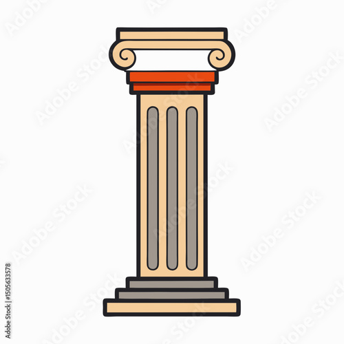 Stylized Illustration of an Ancient Greek Ionic Column on White Background