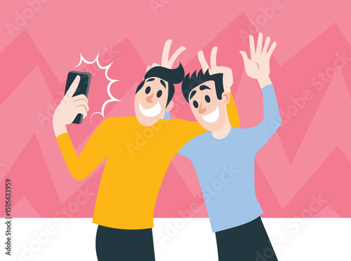 Friends Meeting. Two friends taking a selfie.