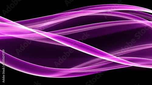 Dynamic backdrop featuring smooth, wavy, and interwoven ribbons in varying shades of vibrant purple on a stark black background