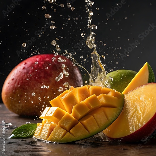  Fresh mango fruit and white background photo