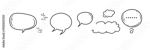 Hand drawn comic speech bubbles set with sketch doodle style chat balloons and thought clouds for text communication and dialogue vector illustration design