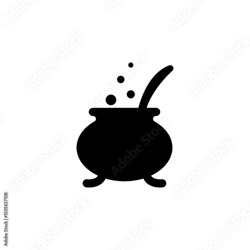 Boiled Cauldron, Halloween Witch Caldron Solid Flat Vector Icon Isolated on White Background.