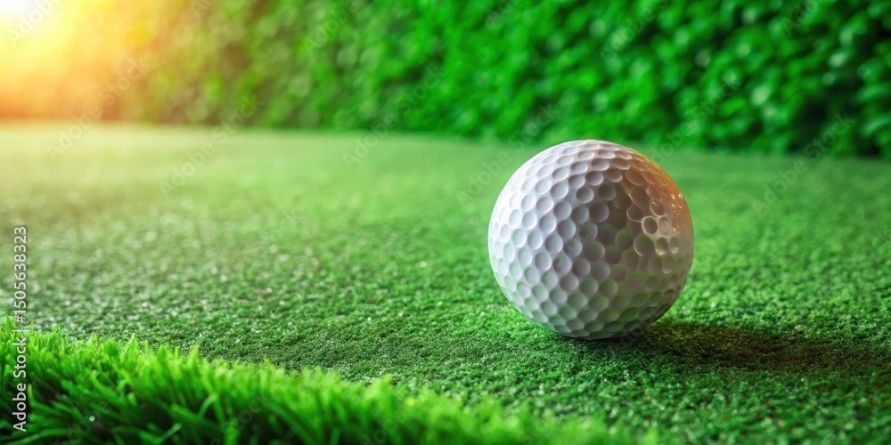 Naklejka premium Golf ball rolling down a slope of artificial turf green, recreation, movement