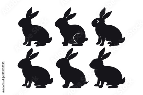 set of rabbits silhouettes