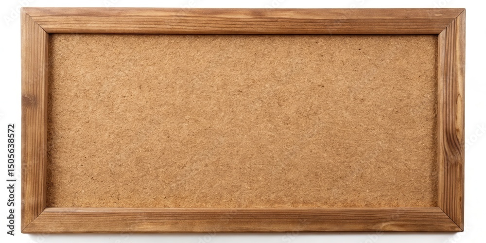 Fototapeta premium A wooden frame with a cork board as its backing, featuring a rustic and earthy aesthetic, perfect for displaying notes and reminders in a home or office setting , interior, home