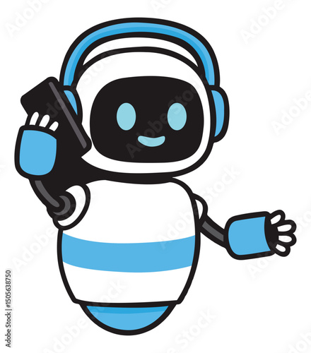 Cute robot on call illustration logo design clipart mascot