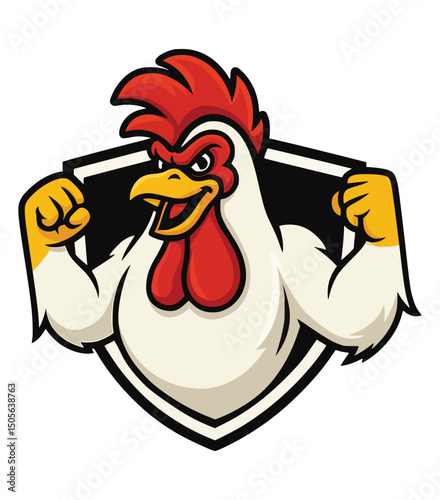 Flexing Rooster Mascot Emblem illustration logo design clipart mascot