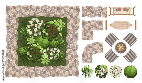 Top view of Garden and Landscape elements. Entourage design. - Vol.1