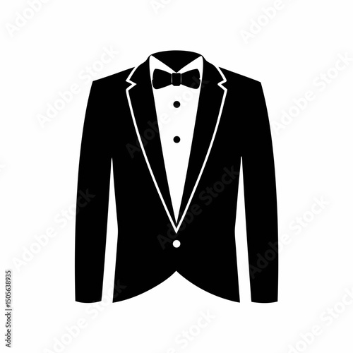 Formal Black Suit with Bowtie Silhouette vector.