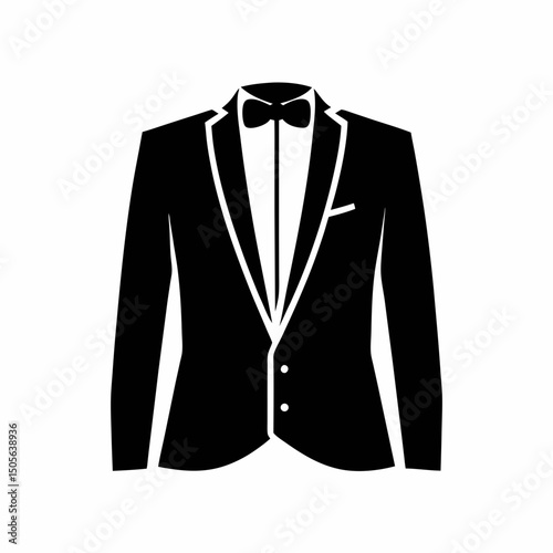 Formal Black Suit with Bowtie Silhouette vector.