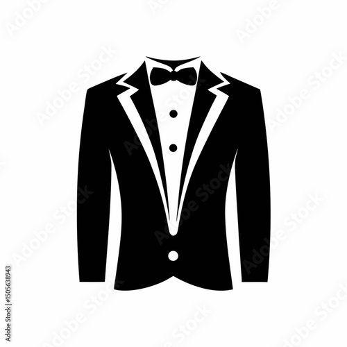 Formal Black Suit with Bowtie Silhouette vector.