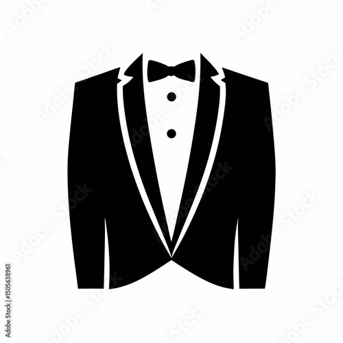 Formal Black Suit with Bowtie Silhouette vector.