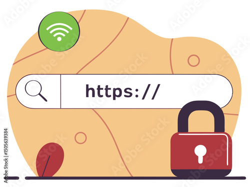 Secure HTTPS Connection on Wifi Network Vector Illustration