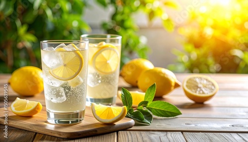 Refreshing Lemon Sparkling Soda in a Glass – Fizzy, Citrus-Flavored Beverage Served Cold with Ice and Lemon Slice – Perfect for Summer, Hydration, and Thirst-Quenching Enjoyment