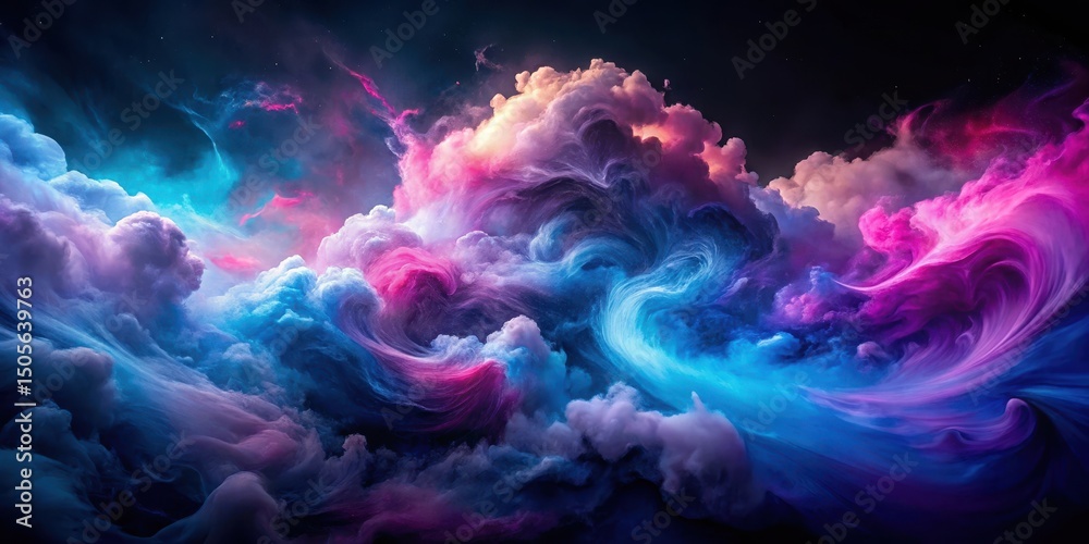 Fototapeta premium Swirling abstract blue purple pink clouds on a black night sky , pink colors
