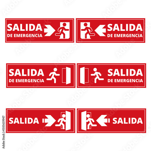 Red salida de emergencia signs on a white background (trad. emergency exit)