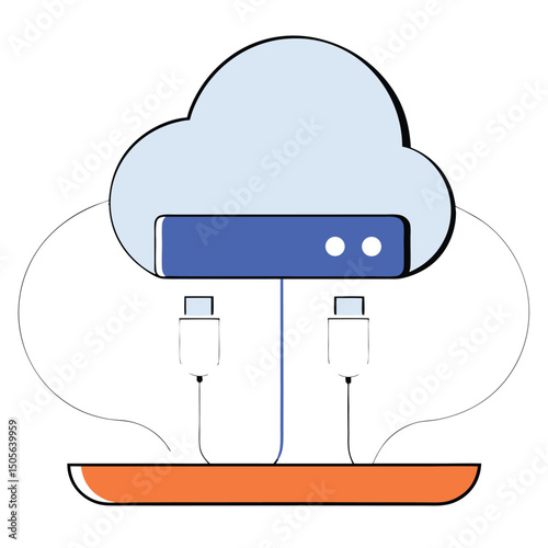 Modern cloud computing server with transparent background for versatile designs