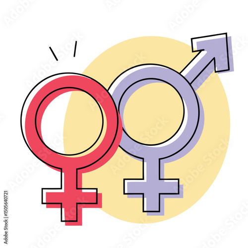 Modern illustration of gender symbols with artistic design on transparent background