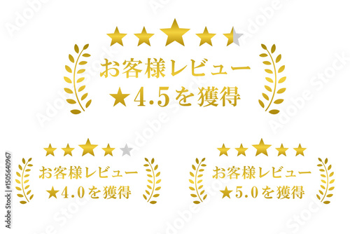 バナーやLP用のレビュー評価や口コミ実績掲載用グラフィック素材(ランキング 星 ★ ☆ 獲得 商品評価 広告用)