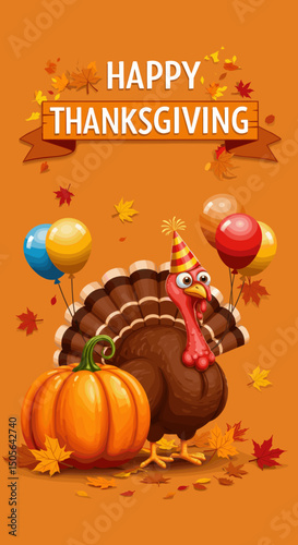 Thanksgiving Feast: A Turkey with Pie and Party Hats