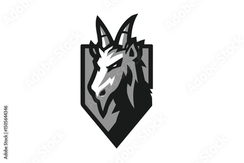 Grayscale Goat Head Emblem Illustration. minimalist vector icon logo