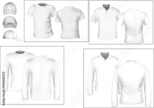 White Apparel Mockups T-shirts, Polo Shirts, and Baseball Caps