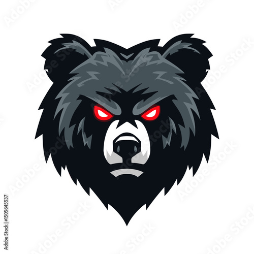 Stylized Bear Head Illustration with Red Eyes. minimalist vector icon logo
