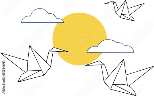 Simple vector illustration of sun and clouds with transparency for design purposes