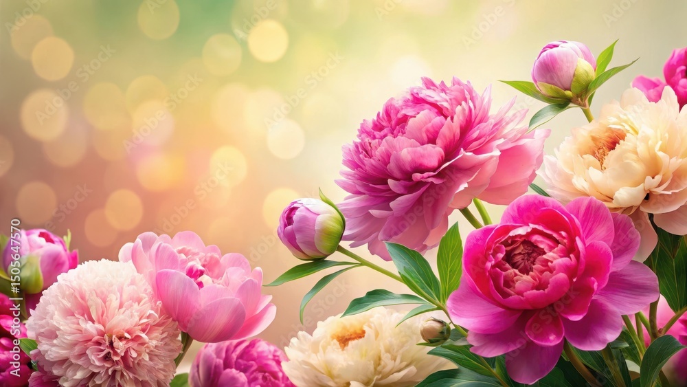 Vibrant peonies in full bloom against a soft, pastel-colored background , garden blooms Vibrant peonies in full bloom against a soft, pastel-colored background , garden blooms