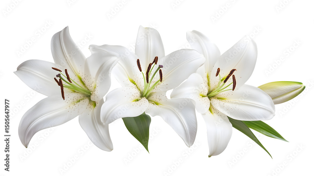 Fototapeta premium Elegant White Lilies Isolated on Transparent Background for Floral Design Inspiration