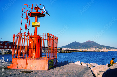 Fototapeta Naklejka Na Ścianę i Meble -  Vesuvius and the bay seen from Naples, Mergellina pier.