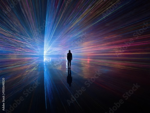 Human Figure Surrounded by Digital Light Tunnel