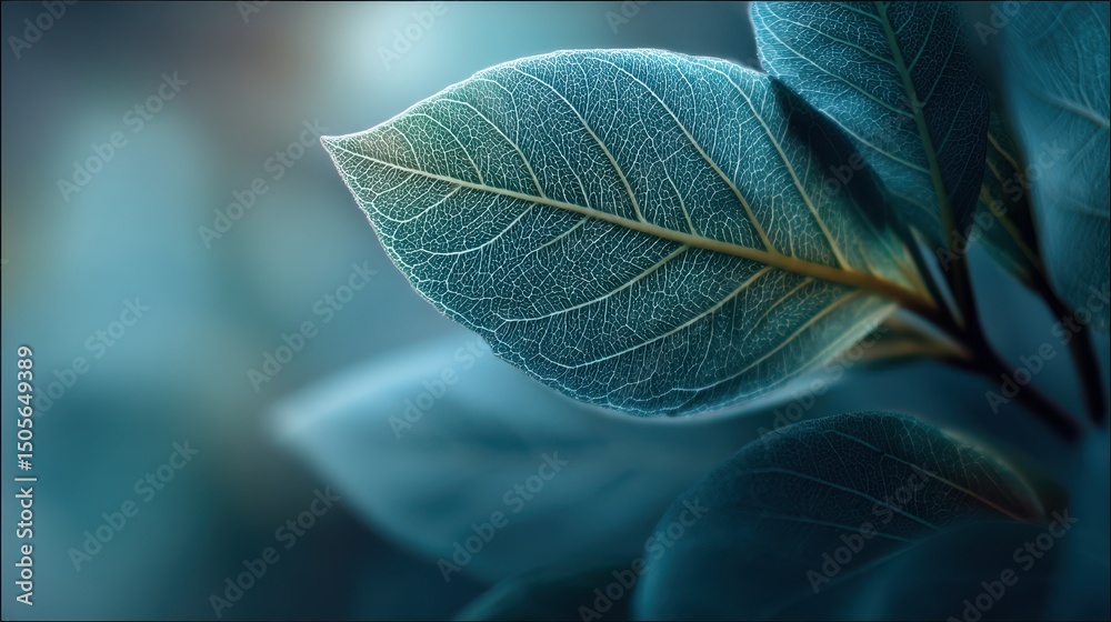 Obraz premium Detailed close-up of teal leaves with intricate veins.