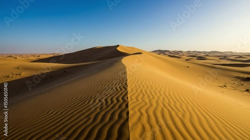 Wallpaper Mural A panoramic view of a vast desert landscape with golden sand dunes under a clear blue sky at daytime Torontodigital.ca