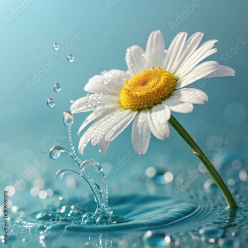 Beautiful daisy flower water droplets splashing freshness